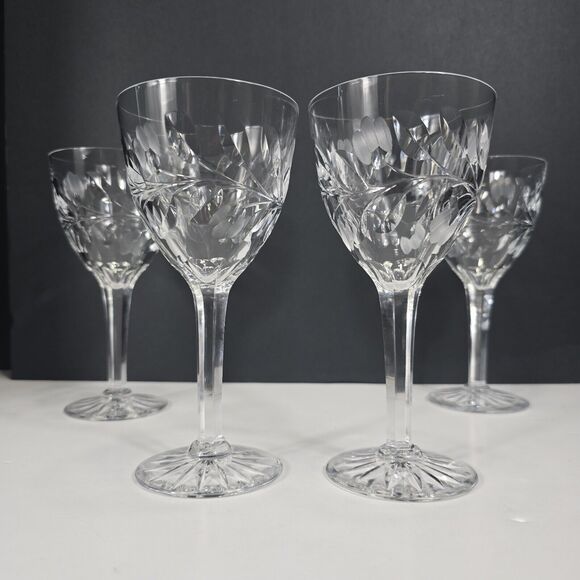 4 Kosta-Boda Rosa Elegant Etched Crystal Water Goblets 7" Cocktails Wine Dinner - Picture 12 of 15